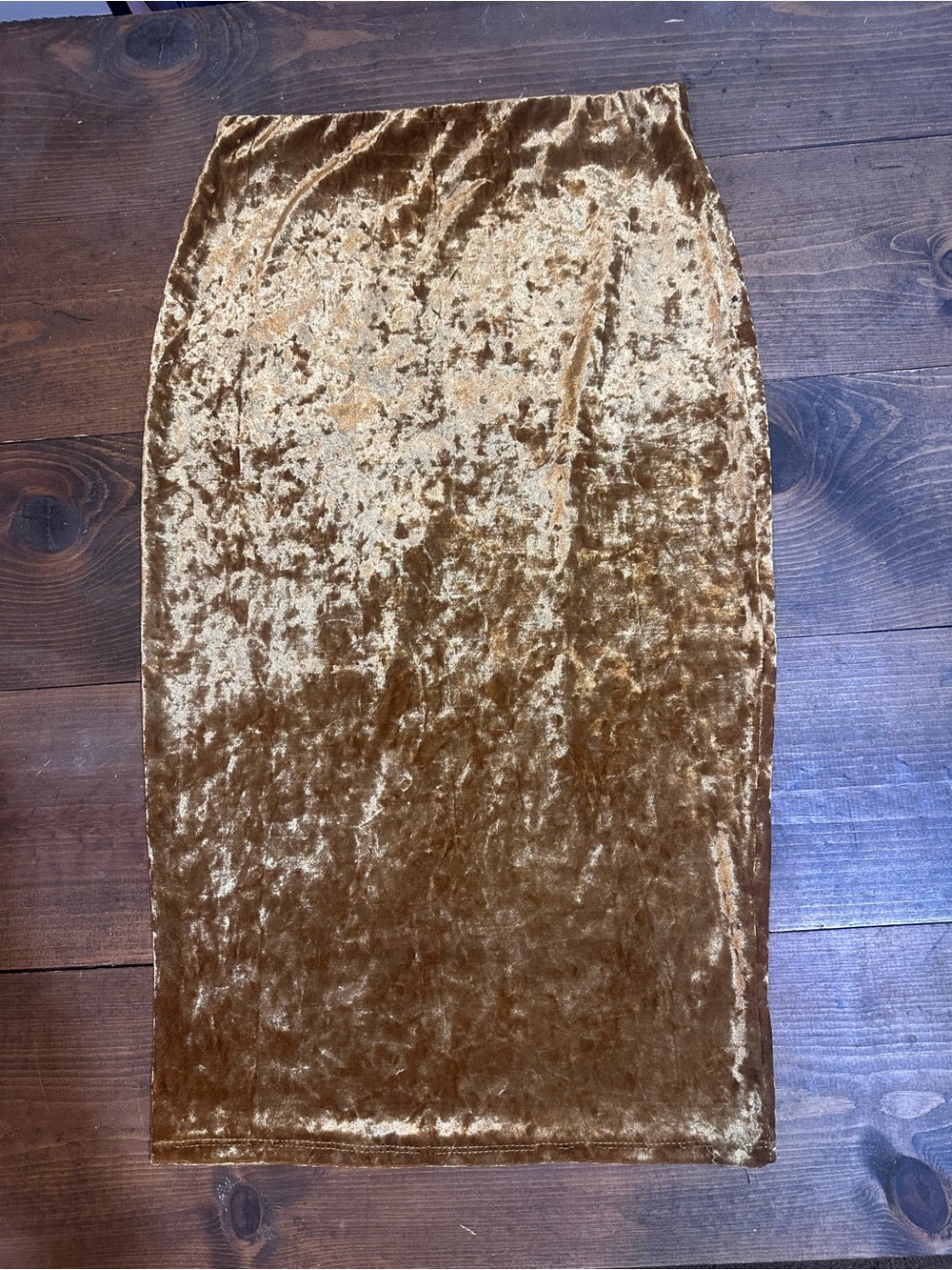 Windsor Crushed Velvet Pencil Skirt in Gold Brown
